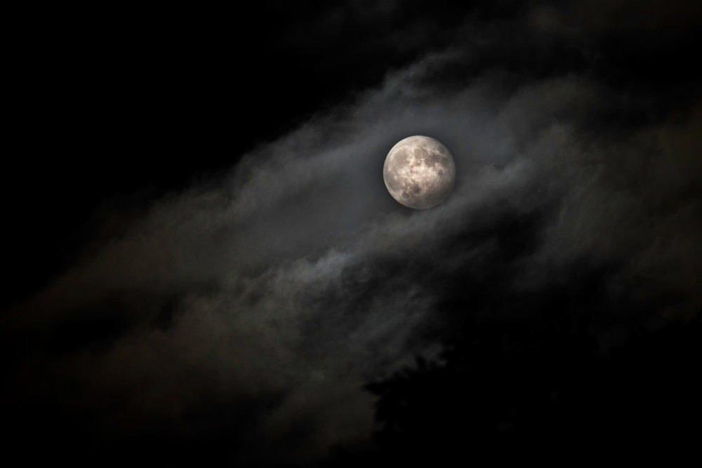 Full Moon Shrouded In Clouds Art | Drew Campbell Photography