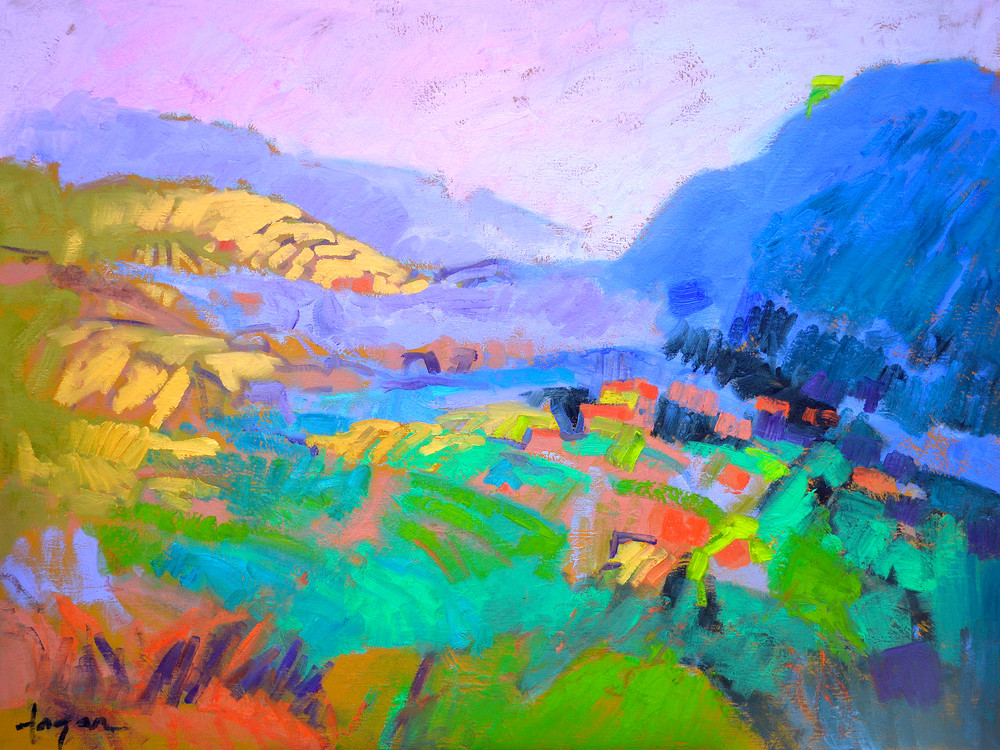 Colorful Abstract Mountain Landscape Fine Art Print, Painting by Dorothy Fagan