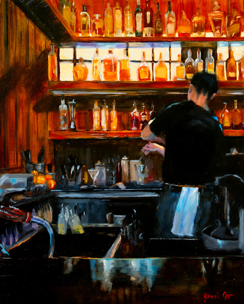 The Bartender, Oil Painting, Jamie Lightfoot
