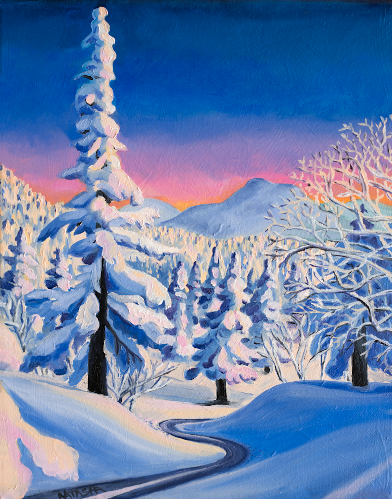 ‘Alpine Glow’ Vermont Ski Art for Sale

