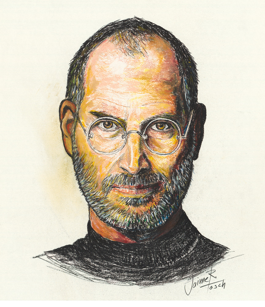 Steve Jobs painted in pastel, Apple Computer creator, senior Steve Jobs