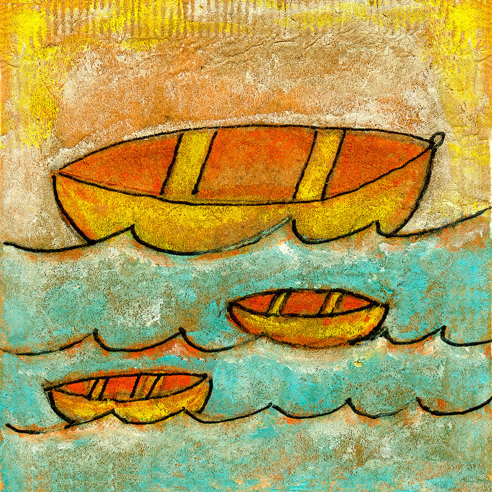 Boats on Waves, Colored Illustration on Teabag by Artist Mary Hanrahan