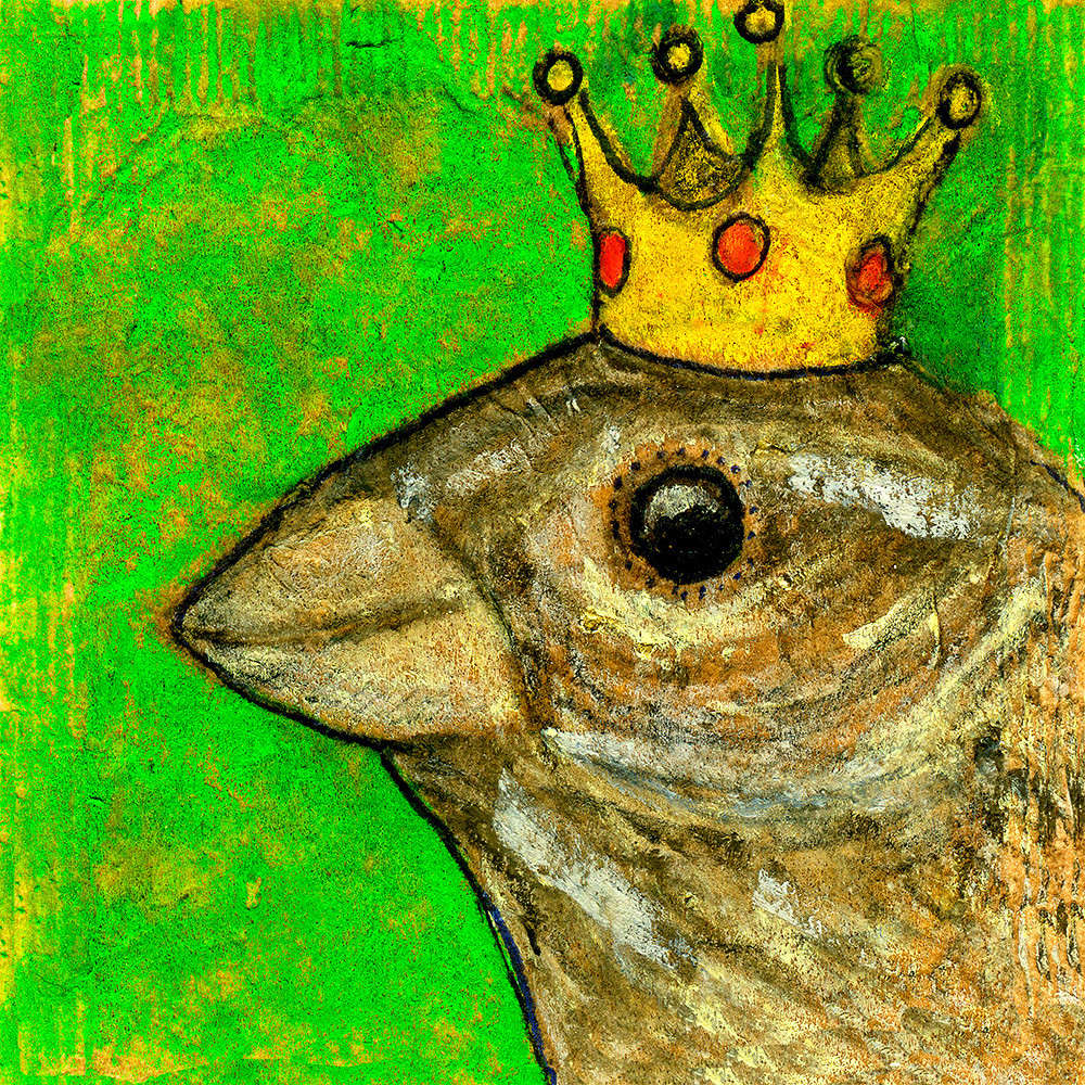 Bird King with Crown, Illustration on Teabag by Artist Mary Hanrahan, Taos NM