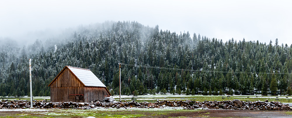 Snowy Barn In Childs Meadow Panoramic Photography Art | Catherine Balck Photography