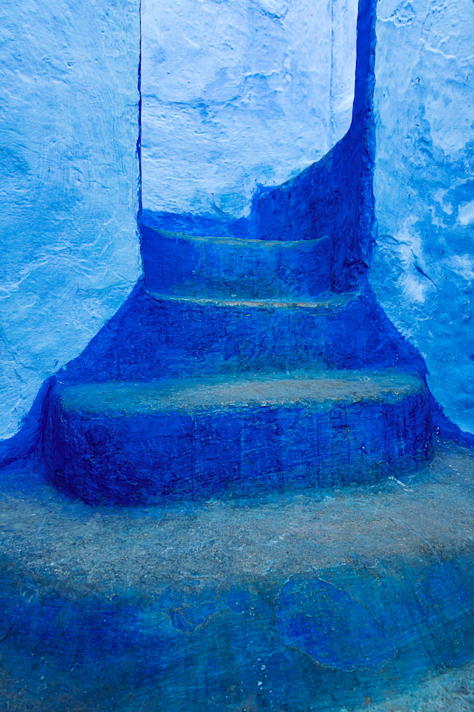 Blue steps in Chefchaouan Morocco the blue city painterly art travel photograph