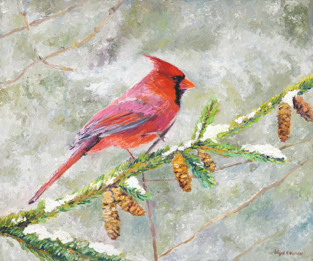 Red Cardinal, Winter Scene, Print