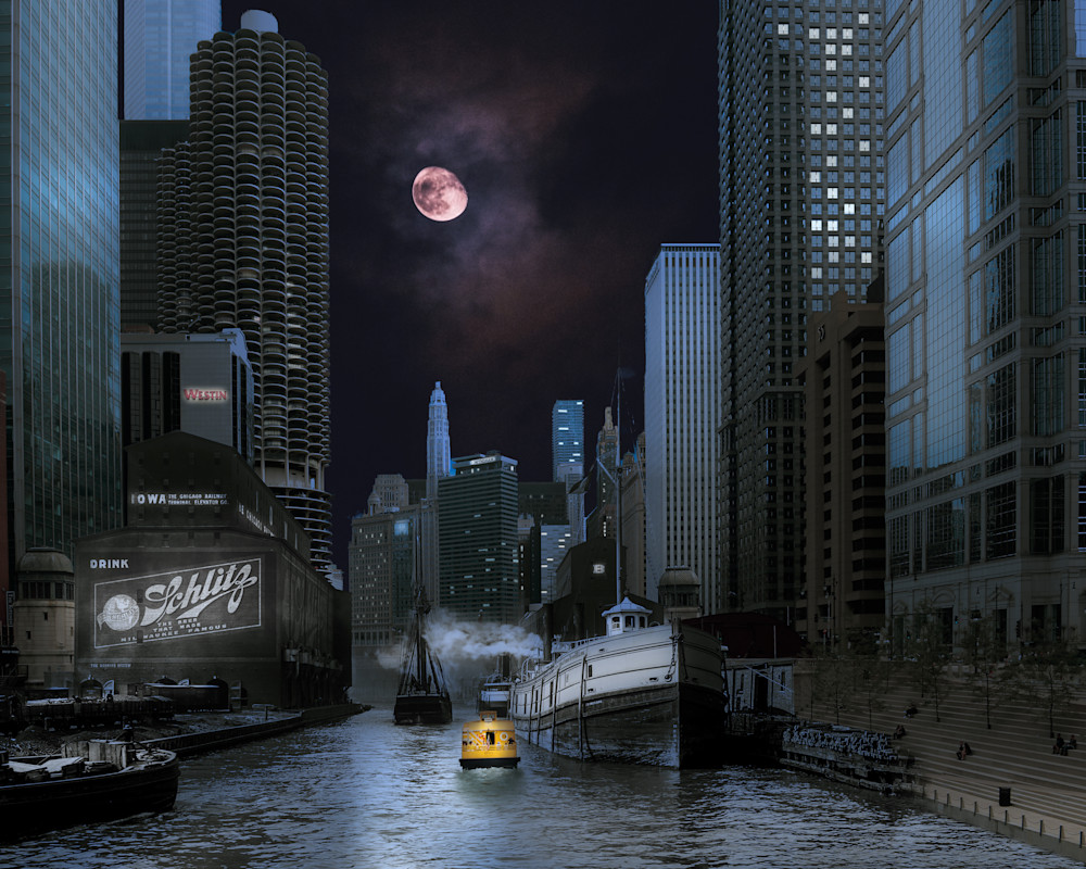 Chicago River Grain Towers, Nighttime Art | Mark Hersch Photography
