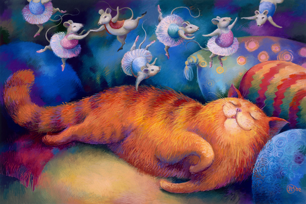 cat, ballet, dreams, pastel, painting