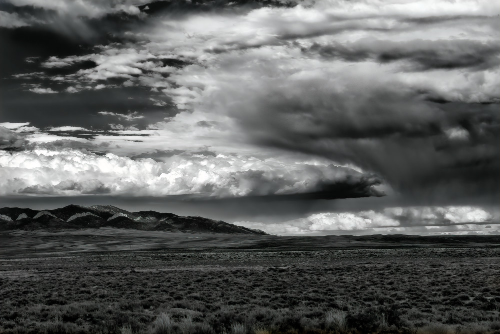 Summer, Rainstorm, Wyoming, B&W, black and white, horizontal