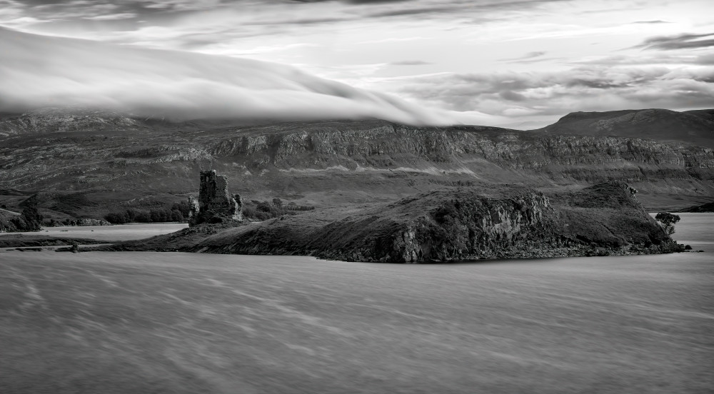 Clouds Rolling in Over Ardvreck Castle, Loch Assynt, Sutherland, Scotland