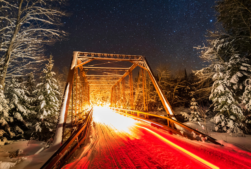 Snowmobile Trail 8 Bridge Night Photography Art | Kurt Gardner Photography Gallery