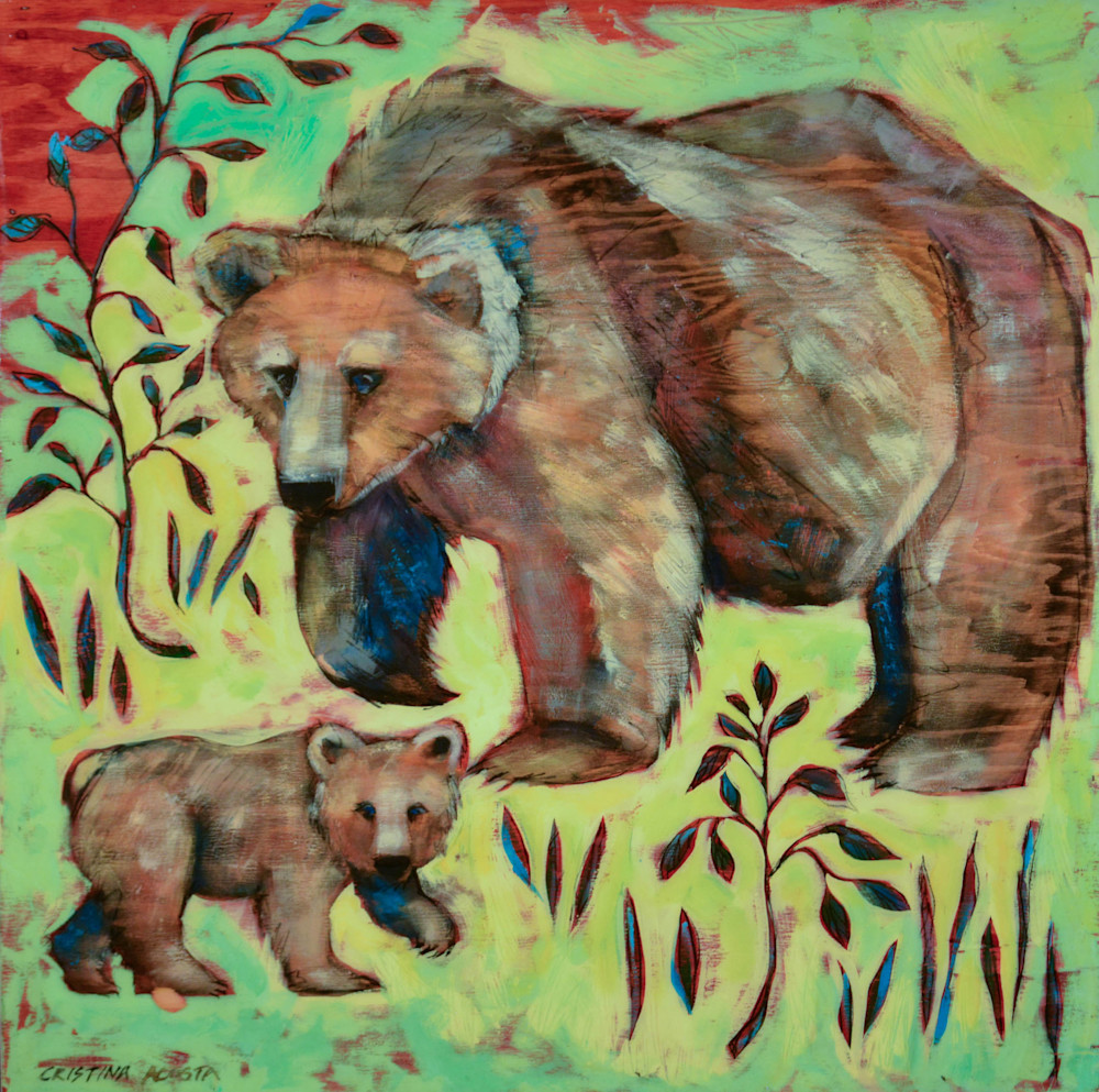 Mama bear with baby bear cub