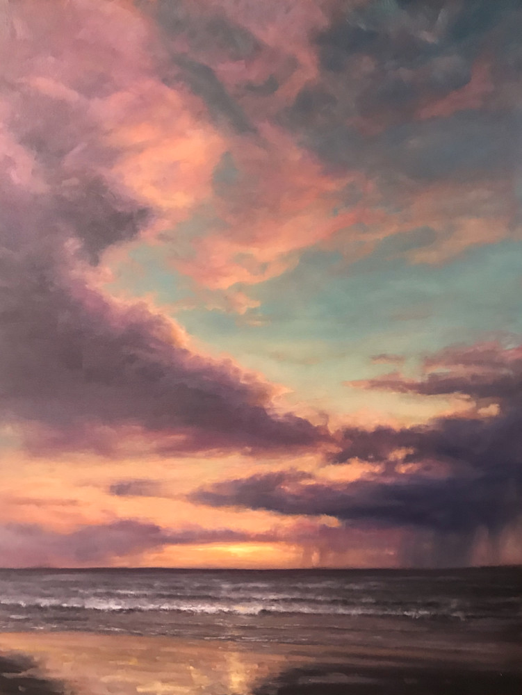 Beach, Sunset, clouds, painting, landscape, Cannon Beach, Oregon