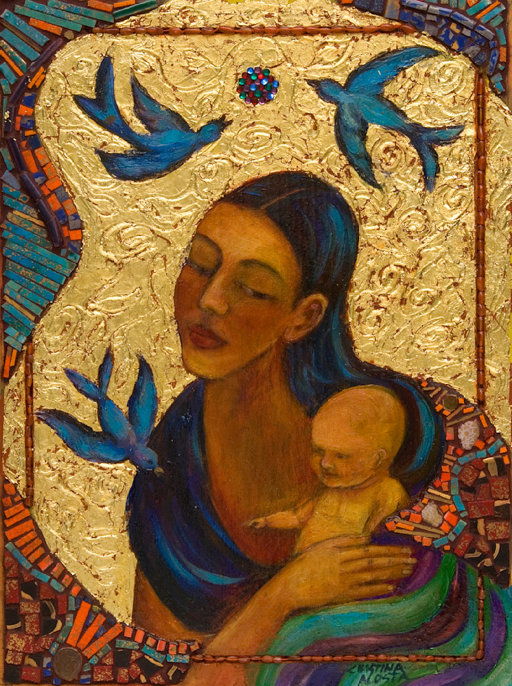 Madonna and Child with Birds altar retablo by Cristina Acosta