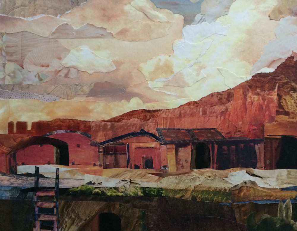New Mexico landscape art made from cut paper
