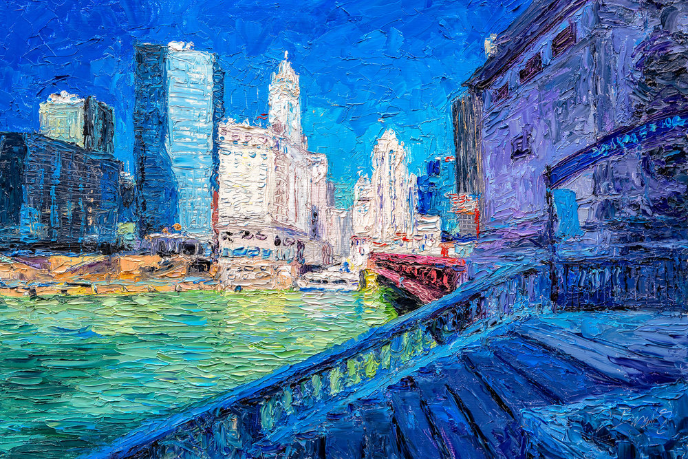 Chicago Riverwalk View - Oil painting by Judith Barath