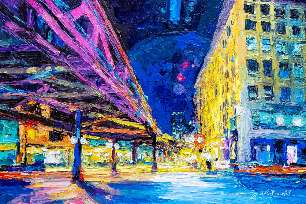 Chicago Loop at Night |  Oil painting by Judith Barath