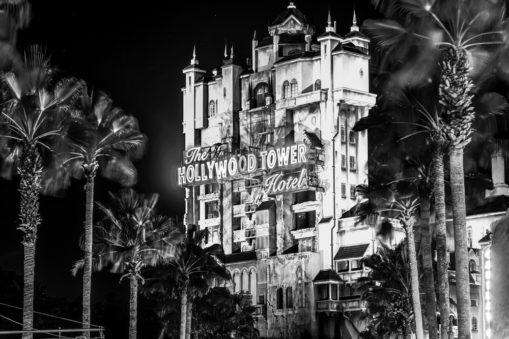 Tower of Terror at Hollywood Studios Black and White - Disney Art  