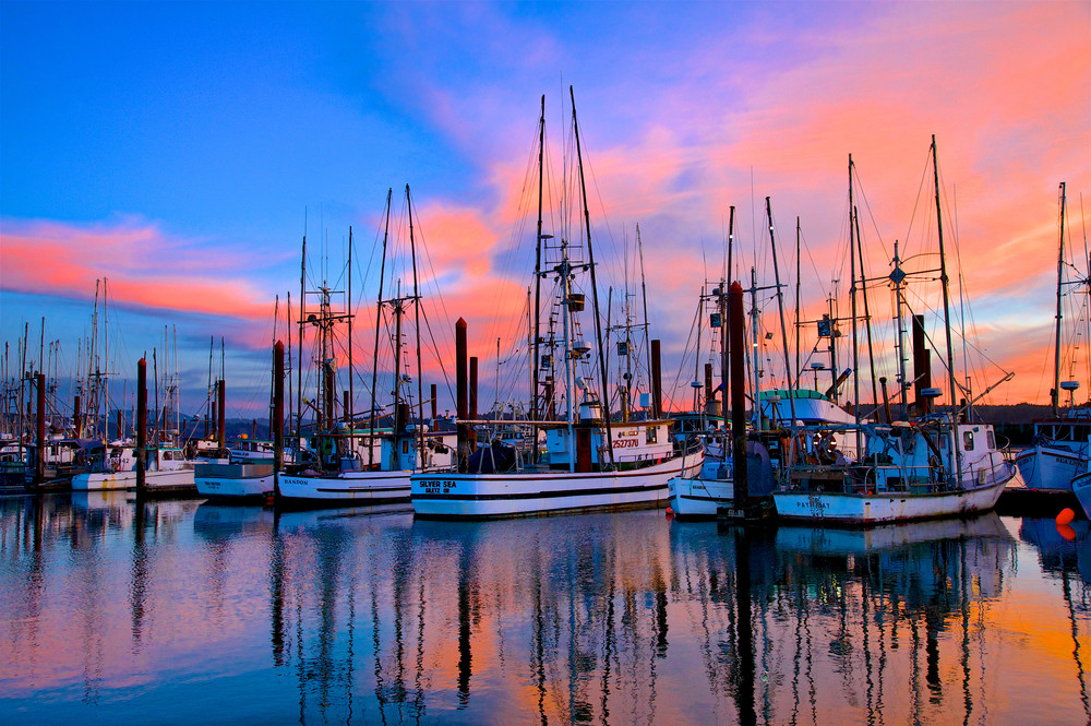 Fishing Boats Sunset Charleston Oregon