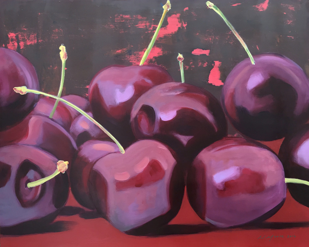 Cherries On Red Art | Woven Lotus Art Gallery