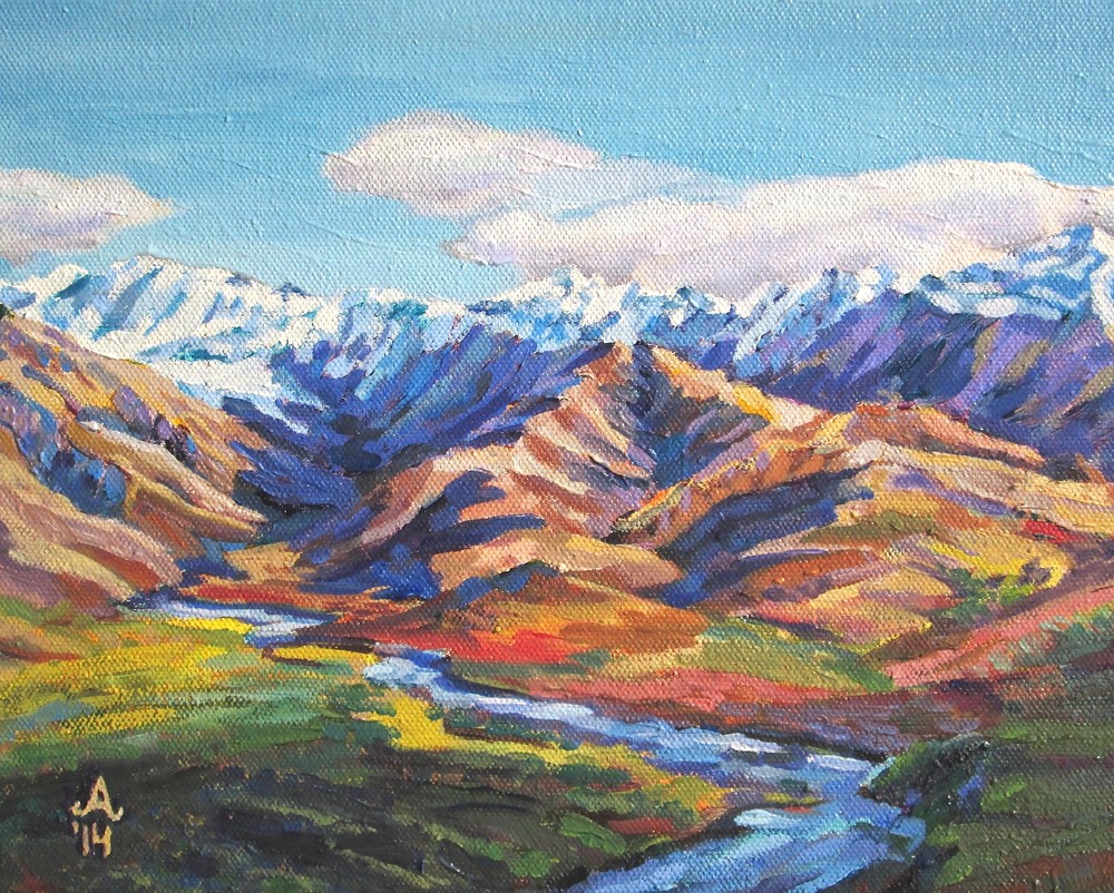 Prismacolor Mountains in Denali Alaska Art Print by Amanda Faith Thompson