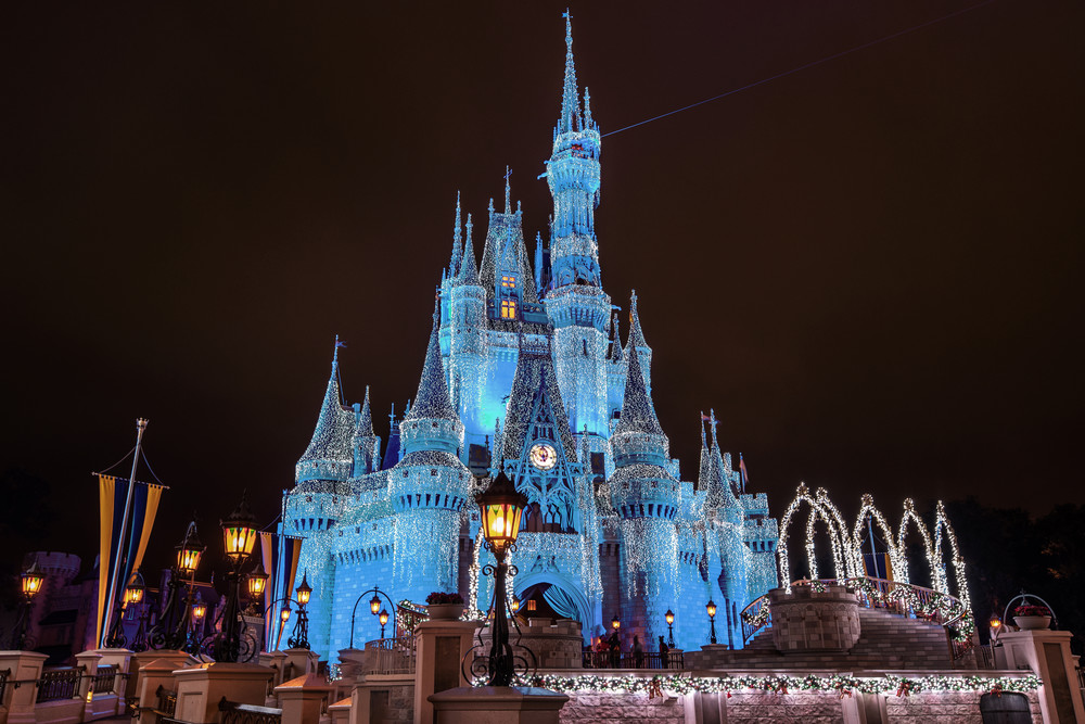 Teal Cinderella Castle at Christmas - Walt Disney Christmas Art Teal Cinderella Castle at Christmas - Walt Disney Christmas Art