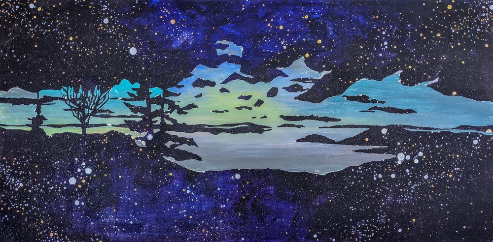 Above the Clouds - Original Galaxy Painting by Sarah Trieckel Detwiler