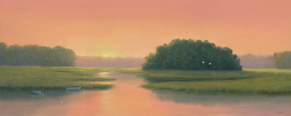 egrets, marsh, Maryland, panaromic, sunset, landscape