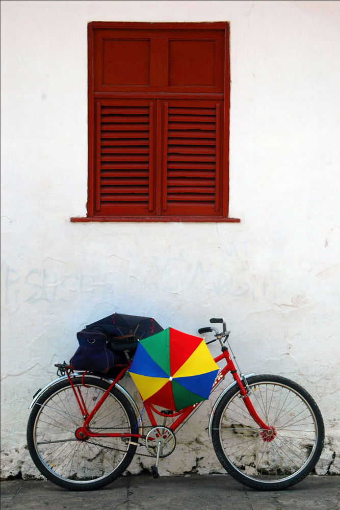 Bike with rainbow umbrella