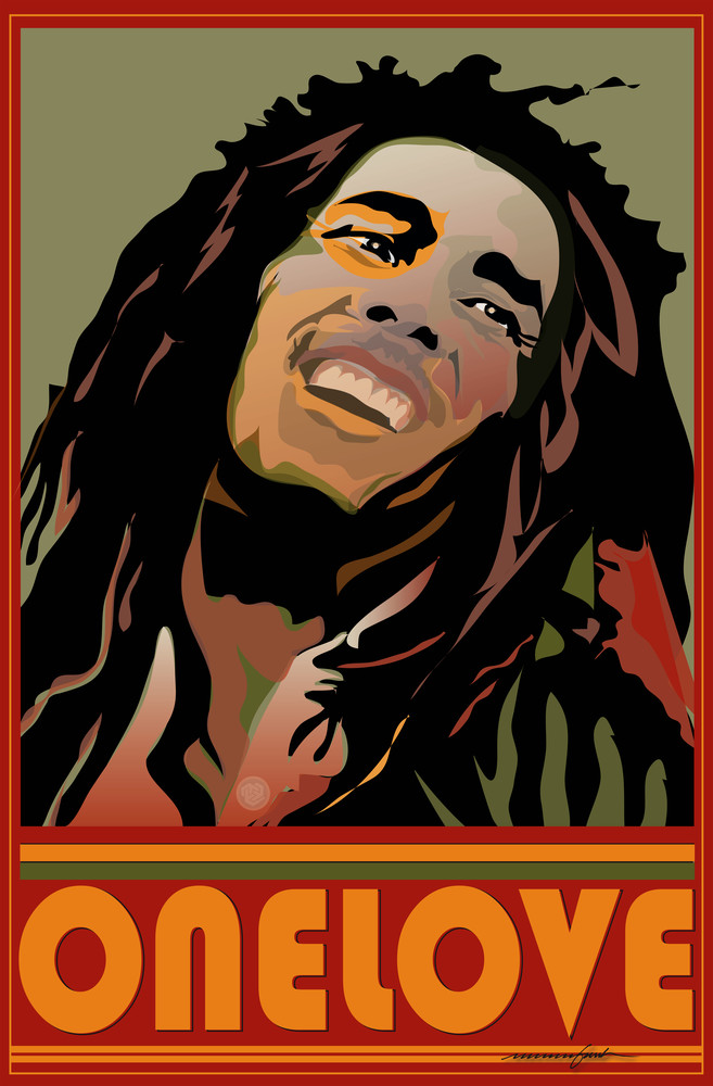 mofo illustration one love bob marley print red yellow green legend rasta