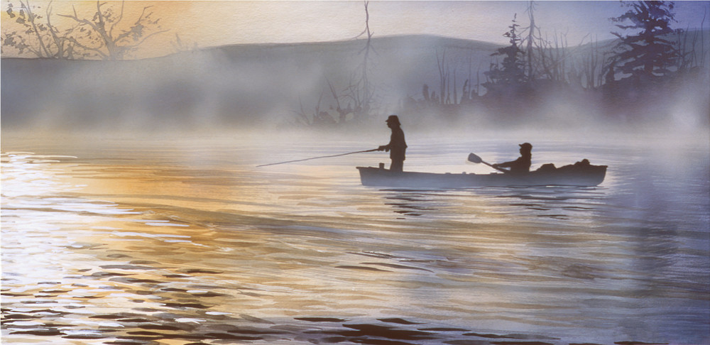 November on the Big Horn River, a fly fishing and drift boat art print.