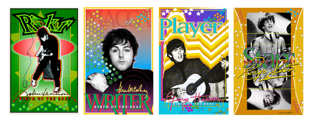 Rocker Writer Player Starr four Beatles pop art print color rare mofo illustration typeface with type white