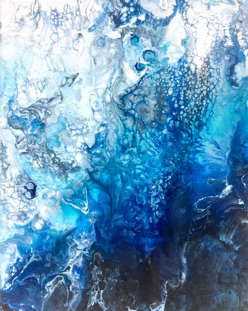 Deborah Younglao abstract glacier ice painting blue, turquoise