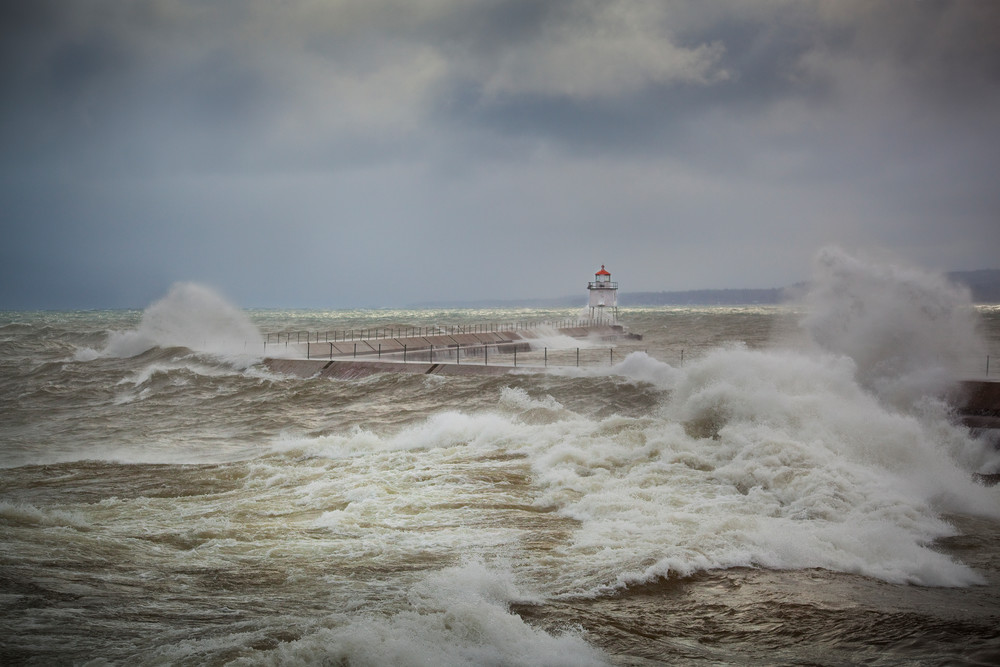 Lighthouse Point Breakwall During A Nor'easter, Two Harbors Photography Art | John Gregor Photography