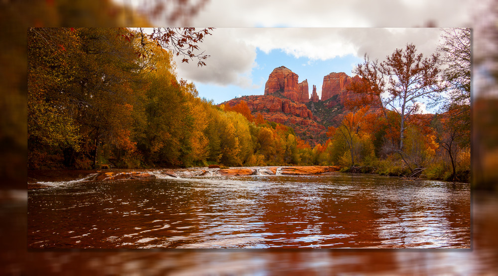 Sedona   Cathedral Rock Reflection Pano 3D Art | Whispering Impressions