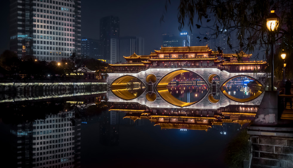 china chengdu cityscape night anshun bridge
