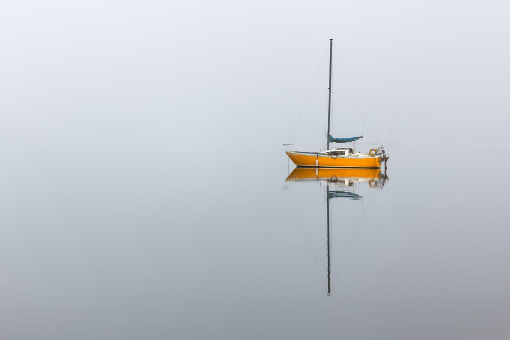 Yellow Boat in Fog