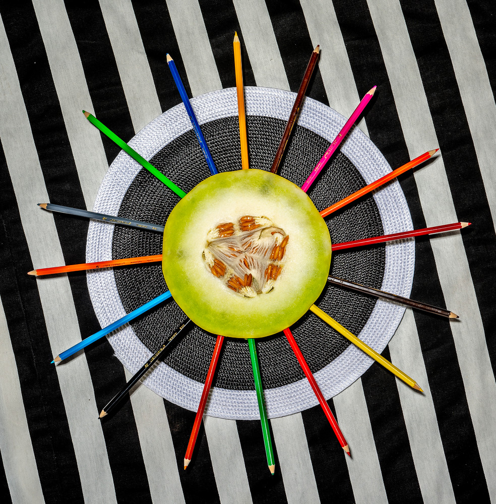 Lunch, pencils, color, melon, stripes