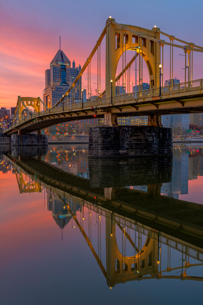 Clemente Crossing Pittsburgh Sunrise Reflection Art