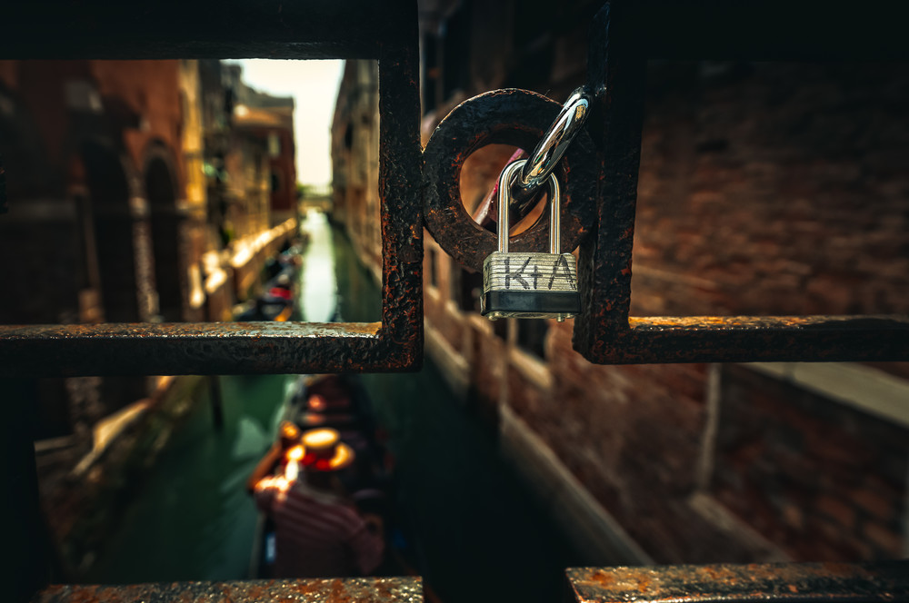A typical love lock in Venice, Italy