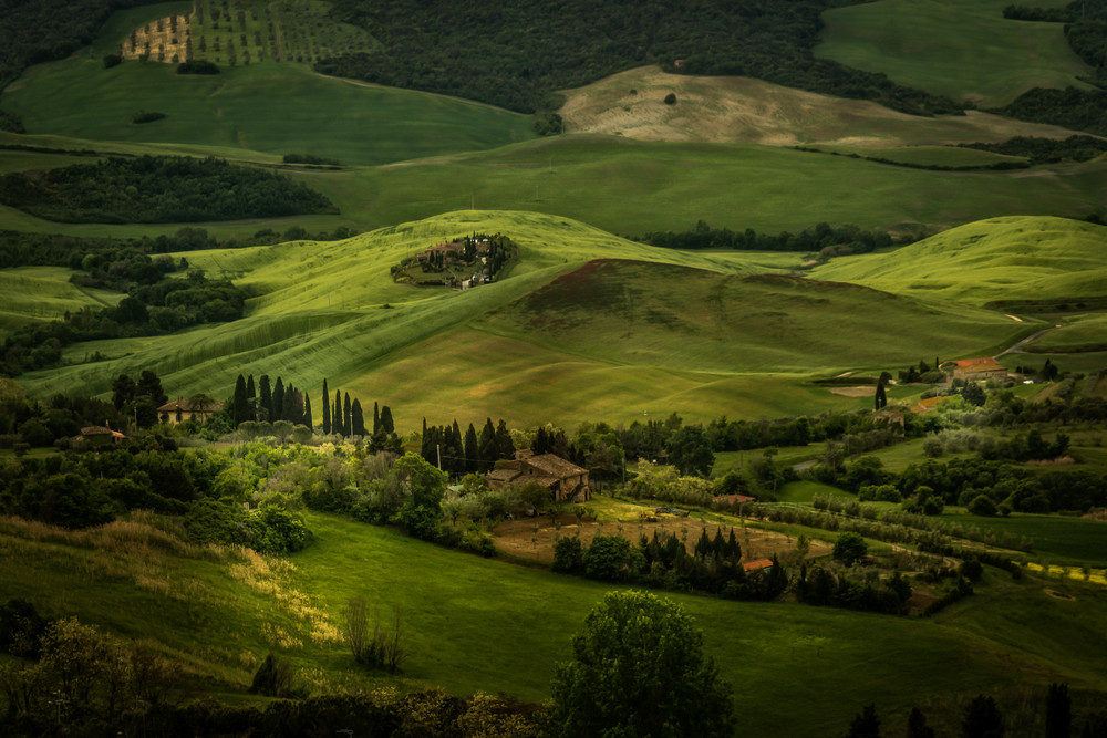 View of rolling hills in Tuscany