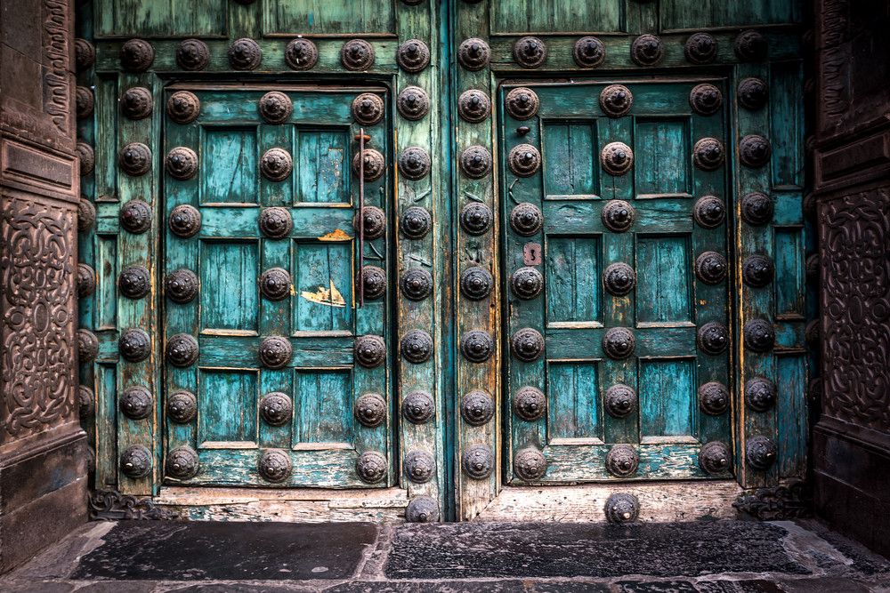 Details of a door from the historic Iglesia de la Compania in Cusco. Peru.