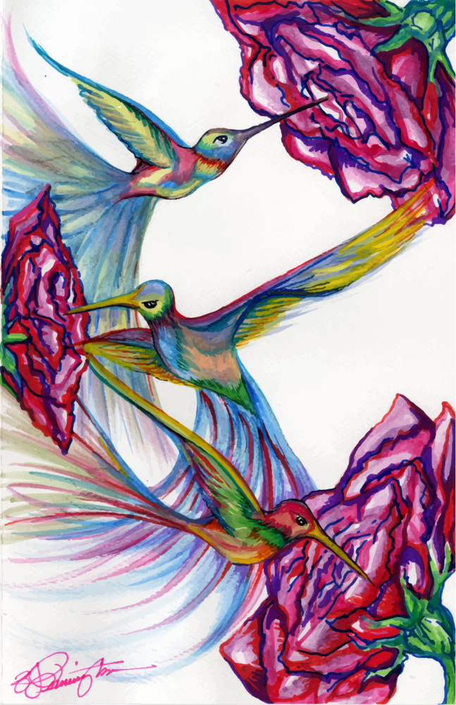 Greeting Card Three Hummingbirds