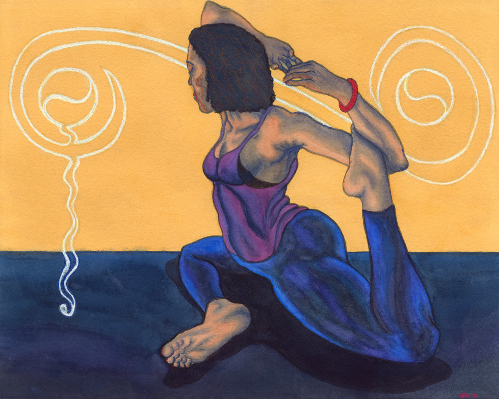 mermaid pose in watercolor, watercolors of yoga, asana images,  