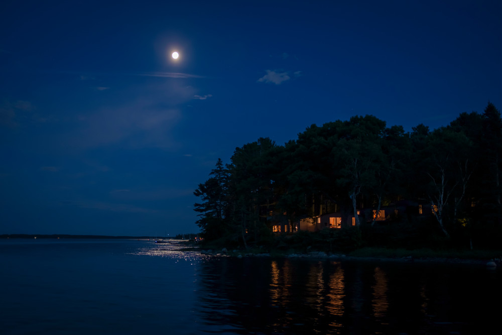 Southwest Harbor, ME - 8 August 2014. Moon over Clark Point.