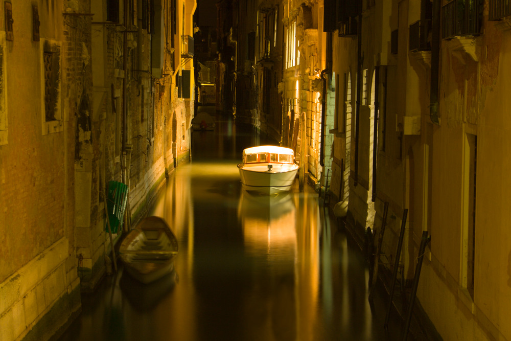 Boat at Night, Venice, Italy 