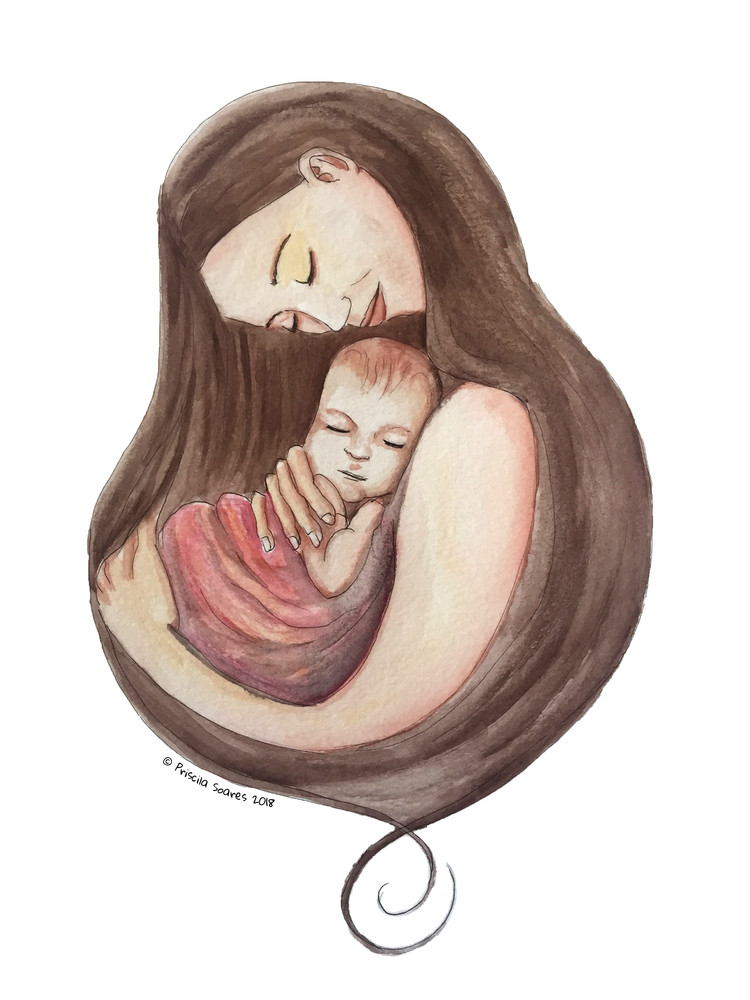 Nurturing Mother Illustration in Watercolor