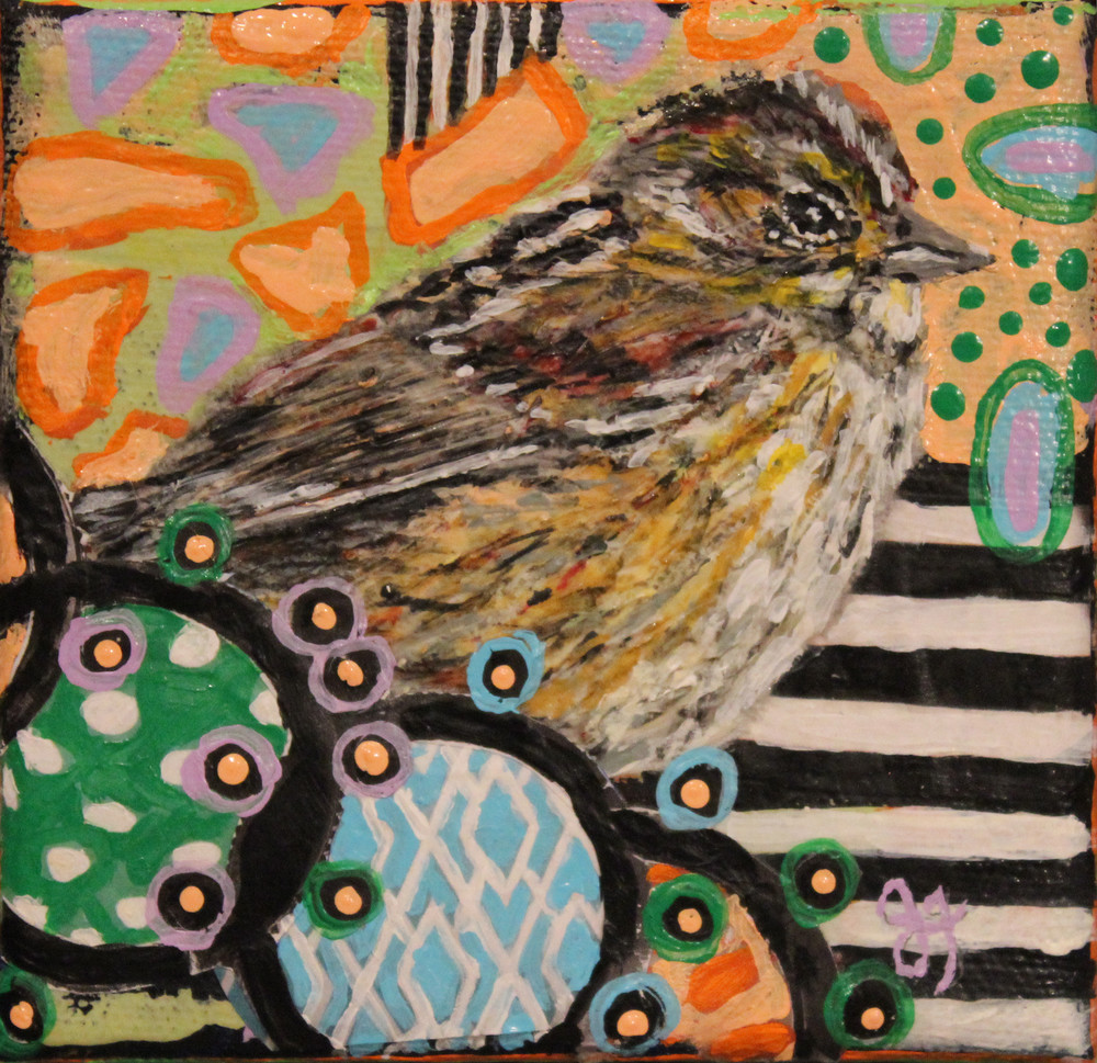 Colorful print of a little brown bird by Jennifer Ferris