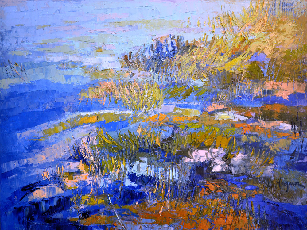 Oversize Marsh Painting, Blue Landscape Canvas Print by Dorothy Fagan