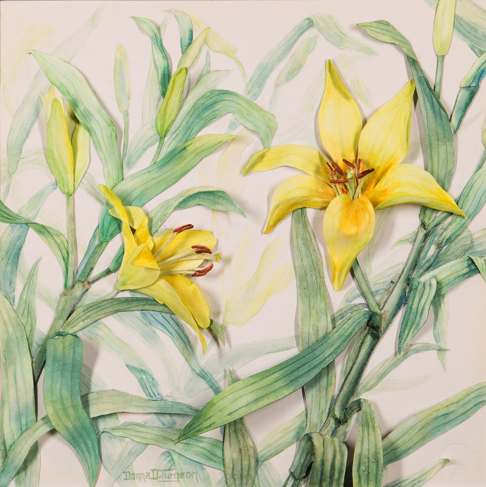 Yellow Asiatic Lily, cut-paper/watercolor created by Donna D Turgeon